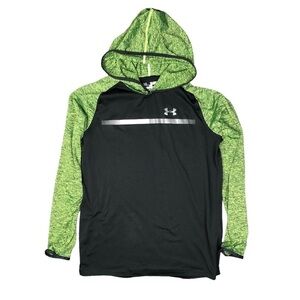 Under Armour heat gear black and green long sleeve athletic shirt with hood XL